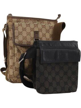 GUCCI GG Canvas Shoulder Bag 2 Set Beige Black
